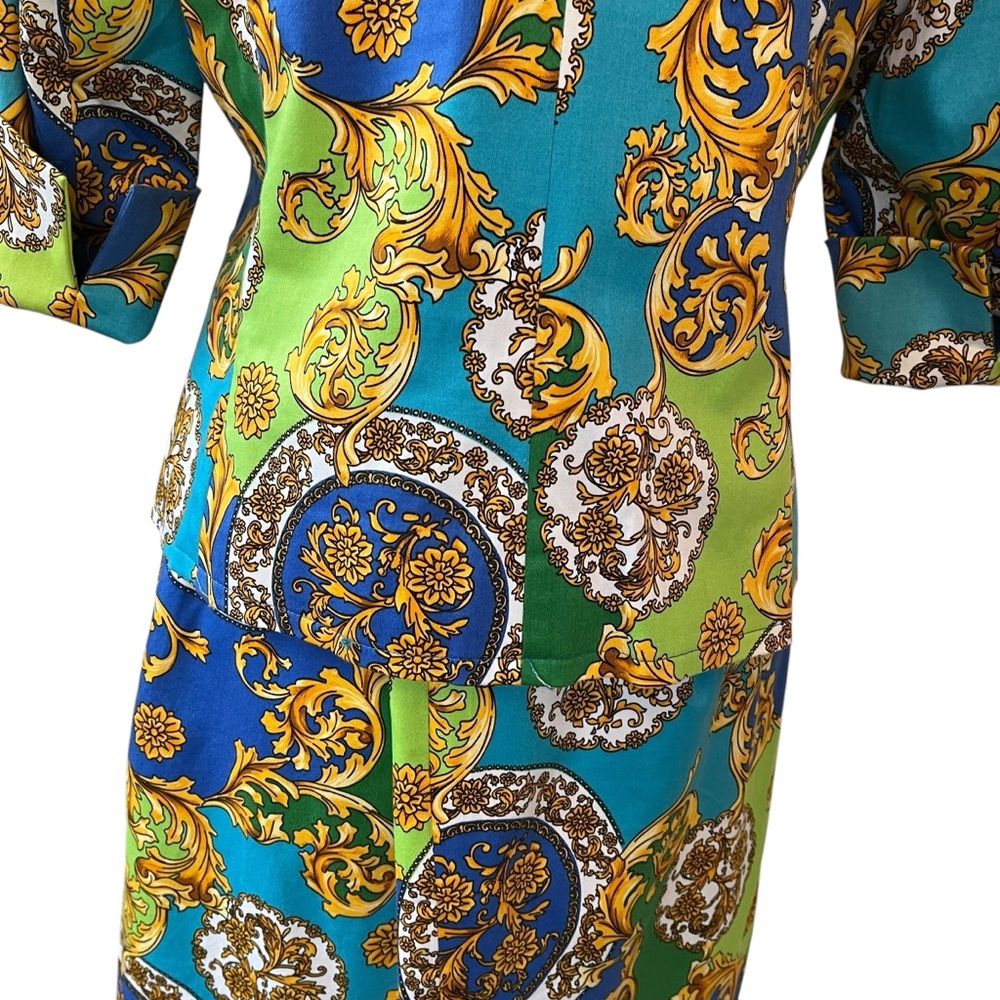 Vintage Linea by Louis Dell’Olio filigree 3 piece lined skirt suit blue green M - Picture 8 of 16